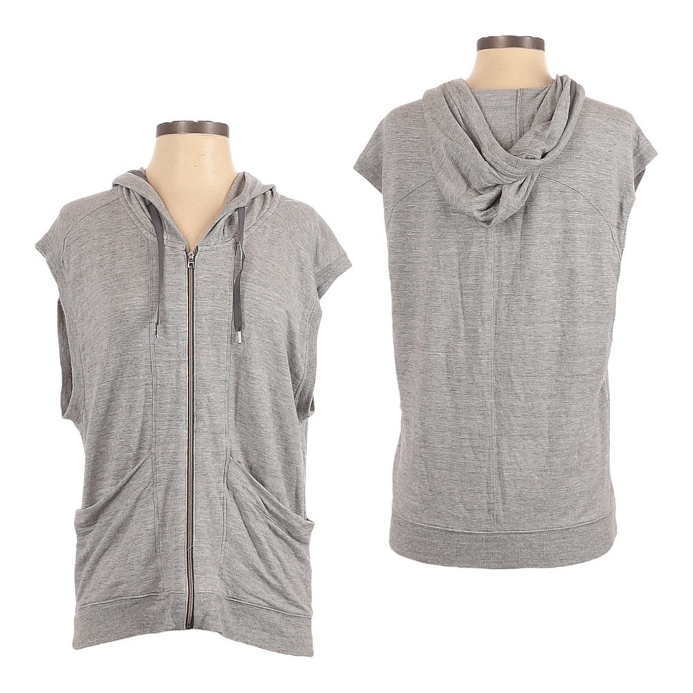 Athleta Lotus Lightweight Heather Gray Comfy Hoodie Vest Size S